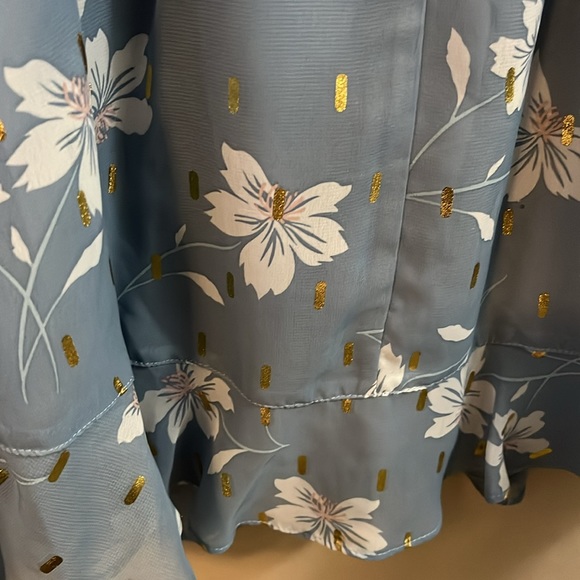 NWT Three Pink Hearts Blue White Gold Floral Faux Wrap Mini Dress S - Picture 11 of 11